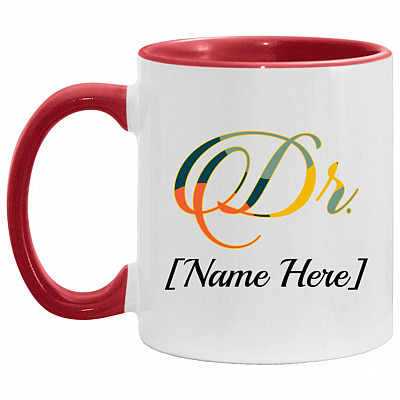 Personalized Dr Name, White/Red, 11 oz. Accent Mug