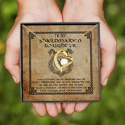 Alternative view of From Mom To My Shieldmaiden Daughter You Are Braver Than You Believe Forever Love Heart Pendant Necklace