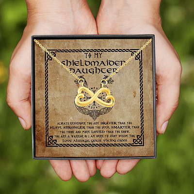 Alternative view of From Mom To My Shieldmaiden Daughter Always Remember You Are Braver Than You Believe Infinity Heart Necklace