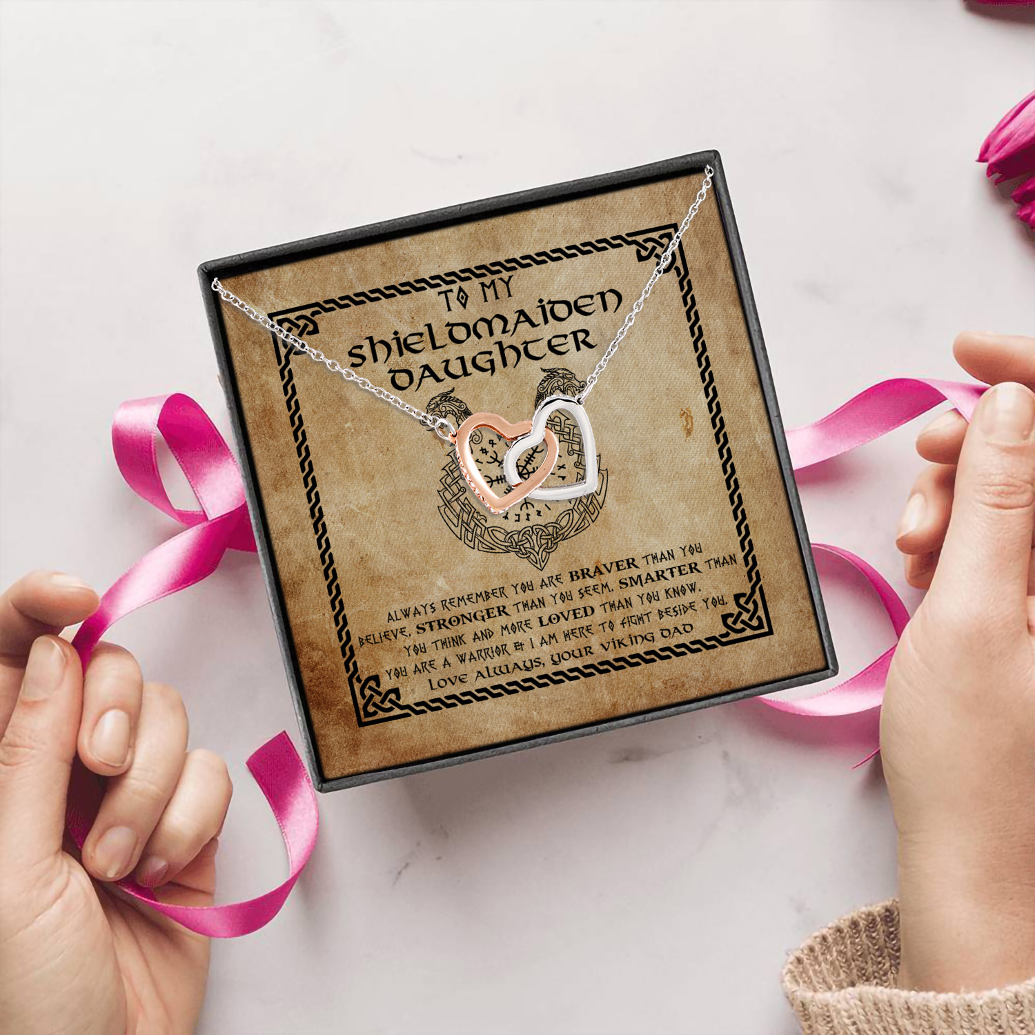 5VT. Dad To My Shieldmaiden Daughter Always Remember Interlocking Hearts Necklace 5