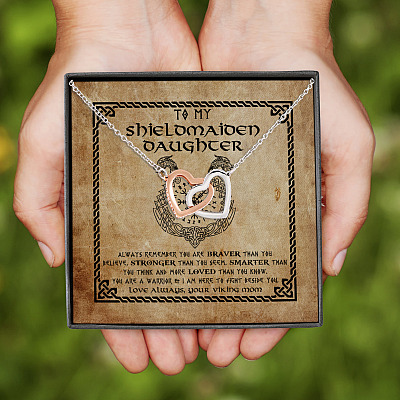 Alternative view of From Mom To My Shieldmaiden Daughter Always Remember You Are Braver Than You Believe Interlocking Hearts Necklace