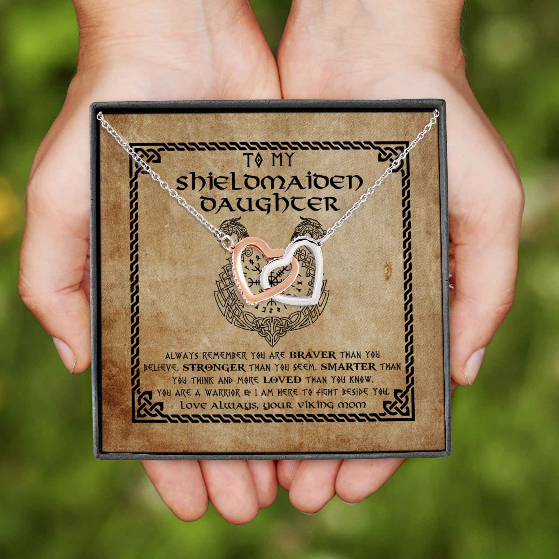 5VT. Mom To My Shieldmaiden Daughter Always Remember Interlocking Hearts Necklace