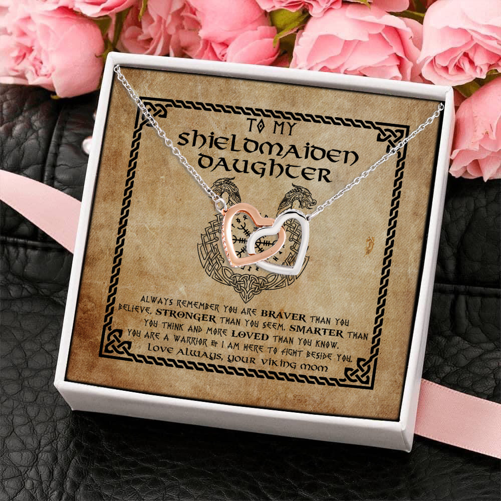 5VT. Mom To My Shieldmaiden Daughter Always Remember Interlocking Hearts Necklace 4