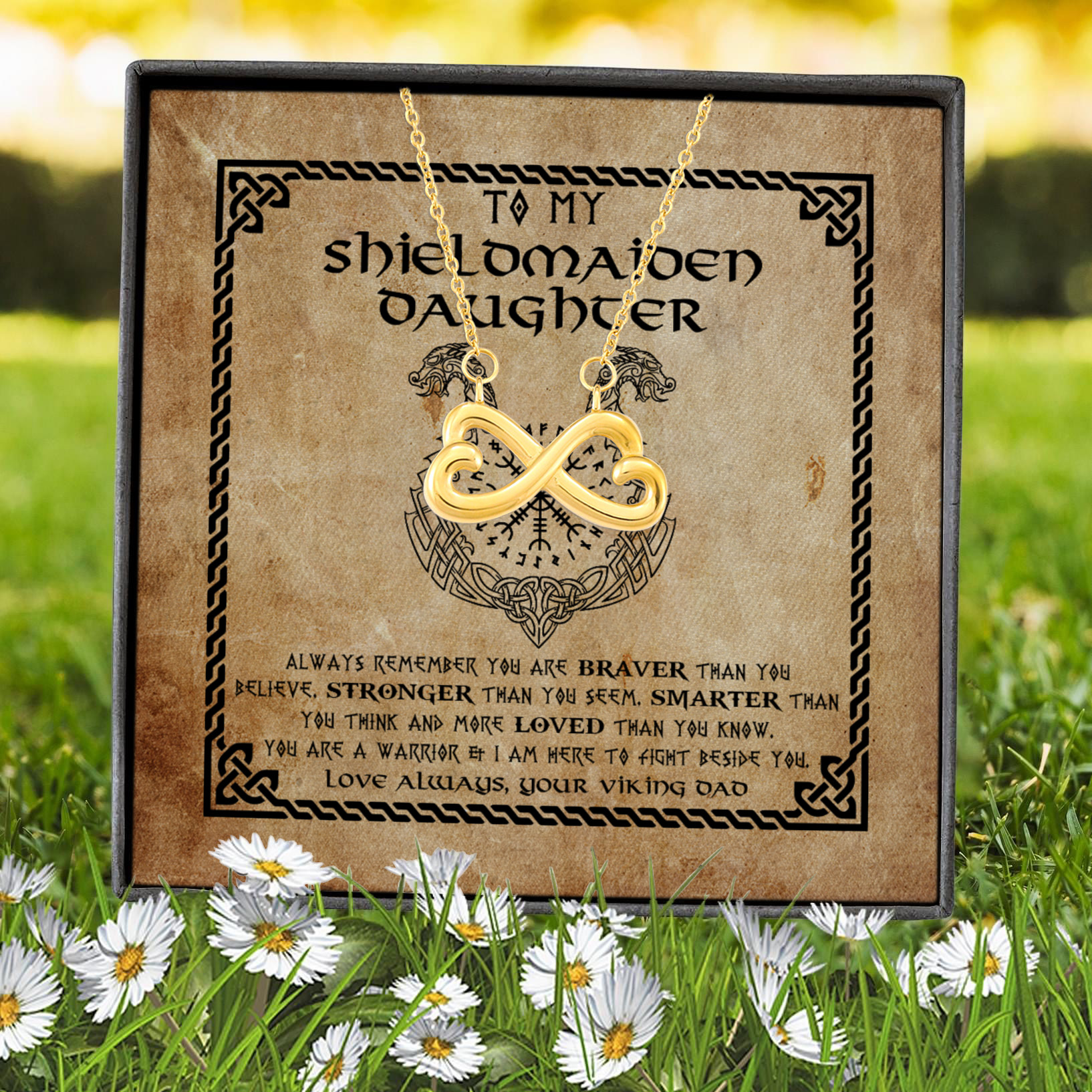 5VT. Dad To My Shieldmaiden Daughter Always Remember Infinity Heart Necklace (Gold) 7