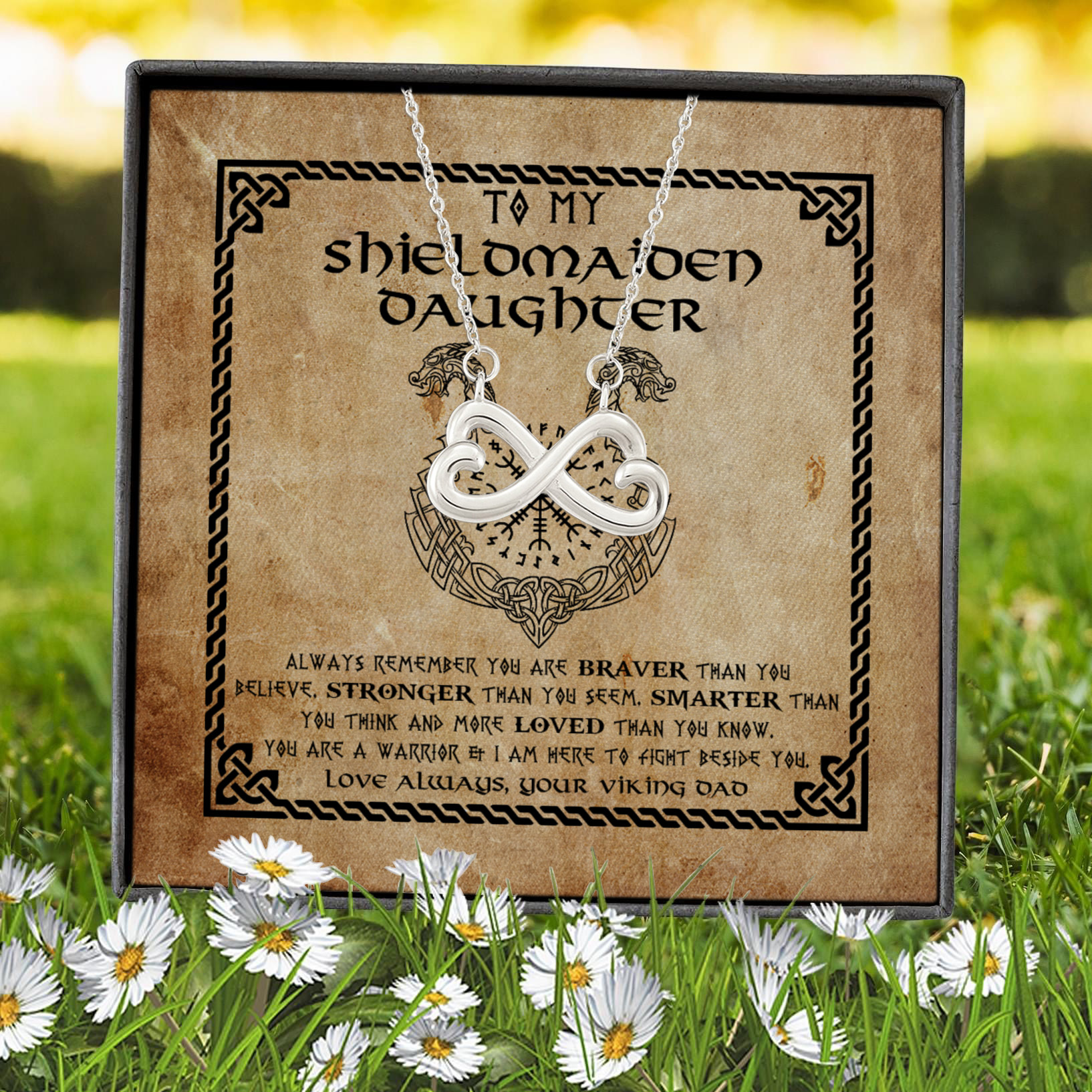 5VT. Dad To My Shieldmaiden Daughter Always Remember Infinity Heart Necklace (Silver) 7