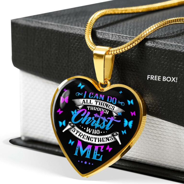 I Can Do All Things Through Christ Who Strengthens Me Philippians 413 Butterfly Heart Pendant Necklace Gifts - Heart Luxury Necklace (Gold Plated)