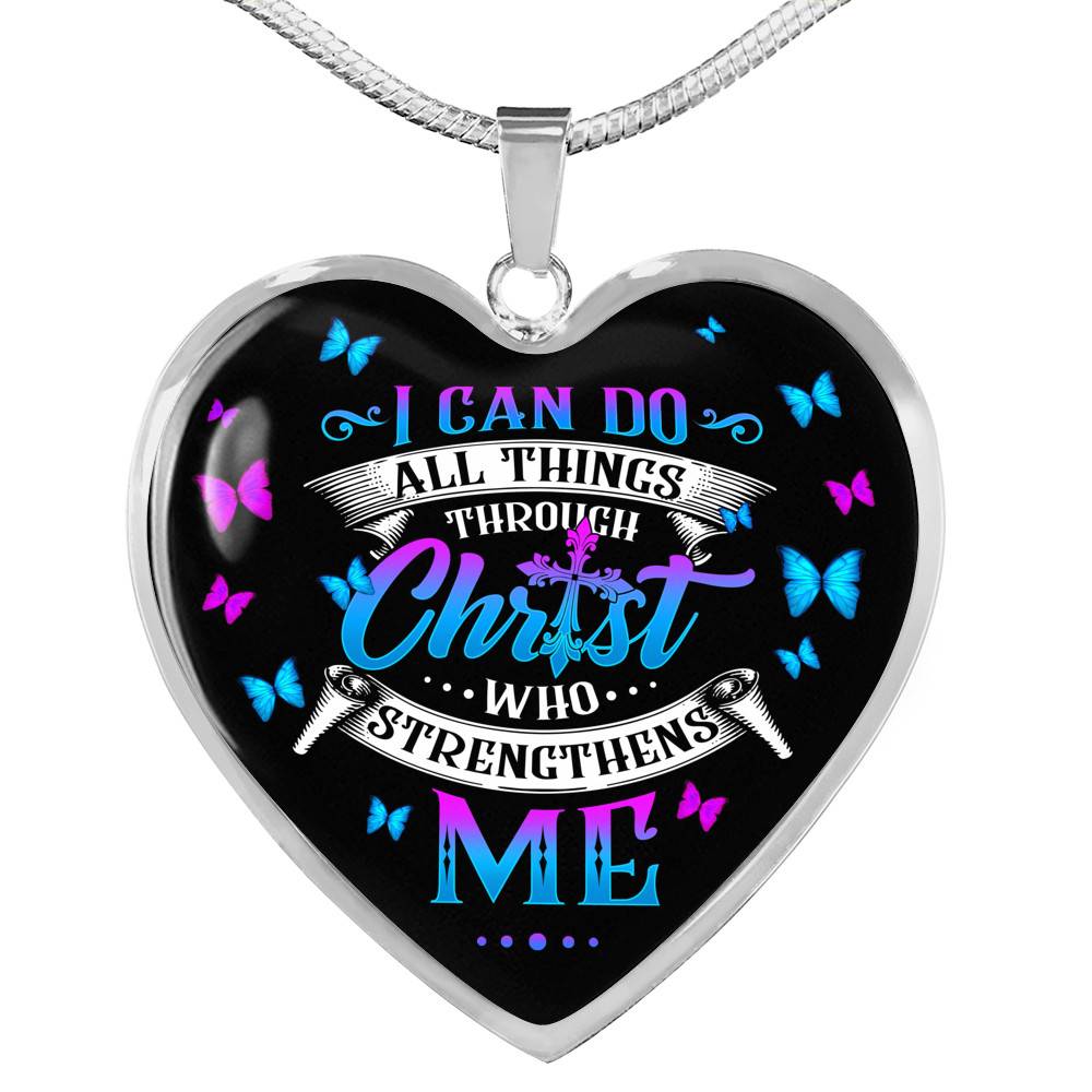I Can Do All Things Through Christ Who Strengthens Me Philippians 413 Butterfly Heart Pendant Necklace Gifts - Heart Luxury Necklace (Silver)