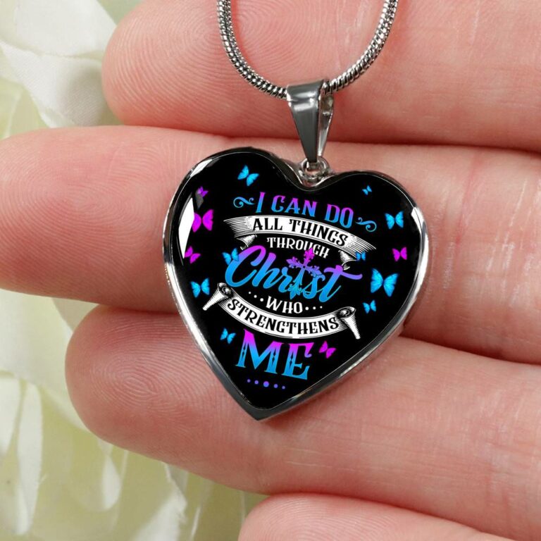 I Can Do All Things Through Christ Who Strengthens Me Philippians 413 Butterfly Heart Pendant Necklace Gifts - Heart Luxury Necklace (Silver)