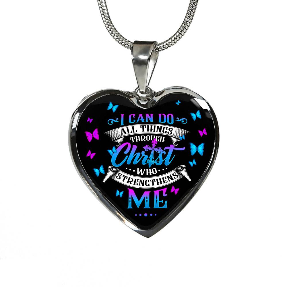 I Can Do All Things Through Christ Who Strengthens Me Philippians 413 Butterfly Heart Pendant Necklace Gifts - Heart Luxury Necklace (Silver)