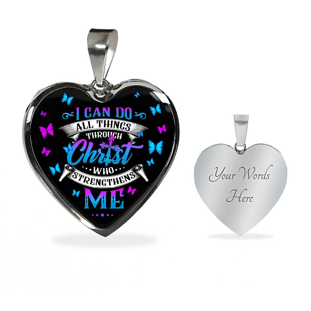 I Can Do All Things Through Christ Who Strengthens Me Philippians 413 Butterfly Heart Pendant Necklace Gifts - Heart Luxury Necklace (Silver)