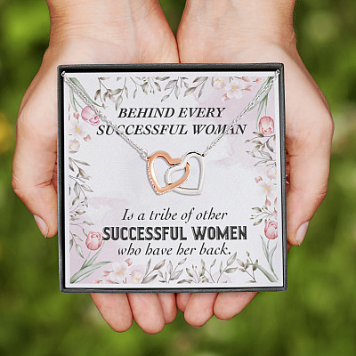 Alternative view of Behind Every Successful Woman Is a Tribe of Other Successful Women Interlocking Hearts Pendant Necklace
