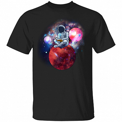 Astronaut Reading Books Shirt - Book Lover Shirt - Outer Space Shirt, Black, Unisex T-Shirt