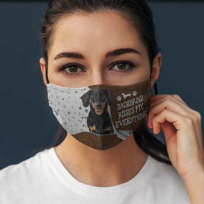 Alternative view of Smooth Dachshund Kisses Fix Everything Black And Tan Washable Reusable Cloth Face Mask