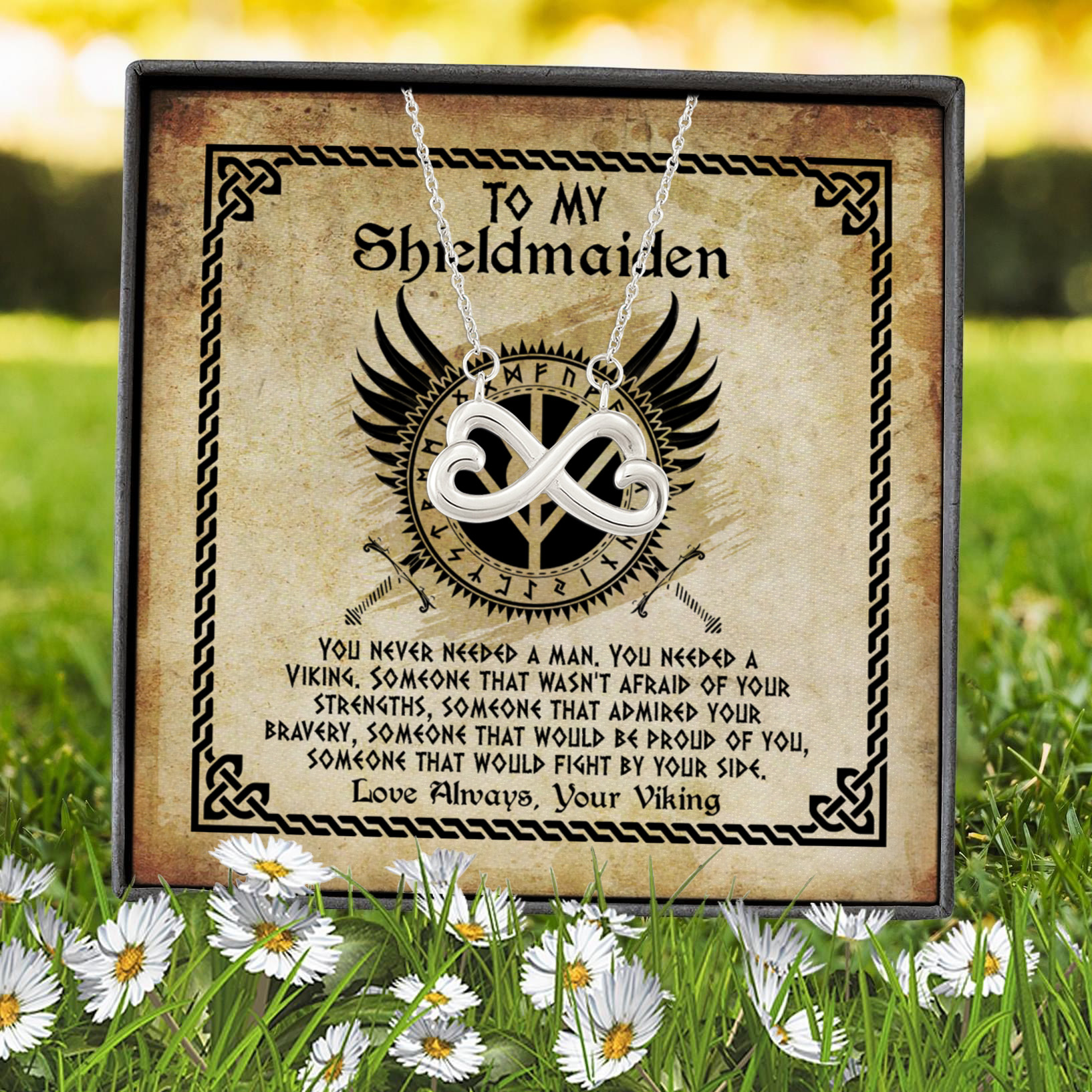 7VT. To My Shieldmaiden Never Needed A Man Infinity Heart Necklace (Silver) 7