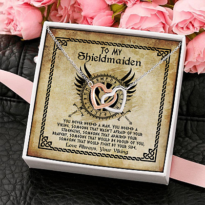 Alternative view of To My Shieldmaiden You Never Needed A Man You Needed A Viking Joined Interlocking Hearts Pendant Necklace