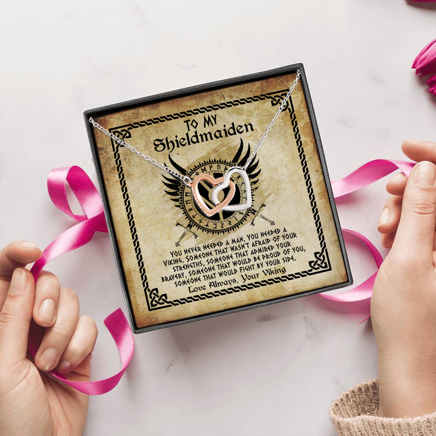 7VT. To My Shieldmaiden Never Needed A Man Interlocking Hearts Necklace 5