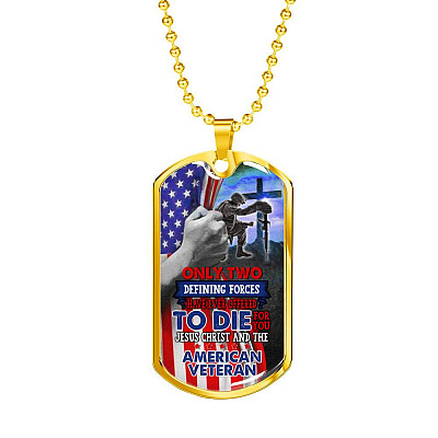 Only Two Defining Forces Have Ever Offered Die For You Jesus Christ American Veteran Dog Tag Pendant Necklace - Dog Tag (Gold Plated)