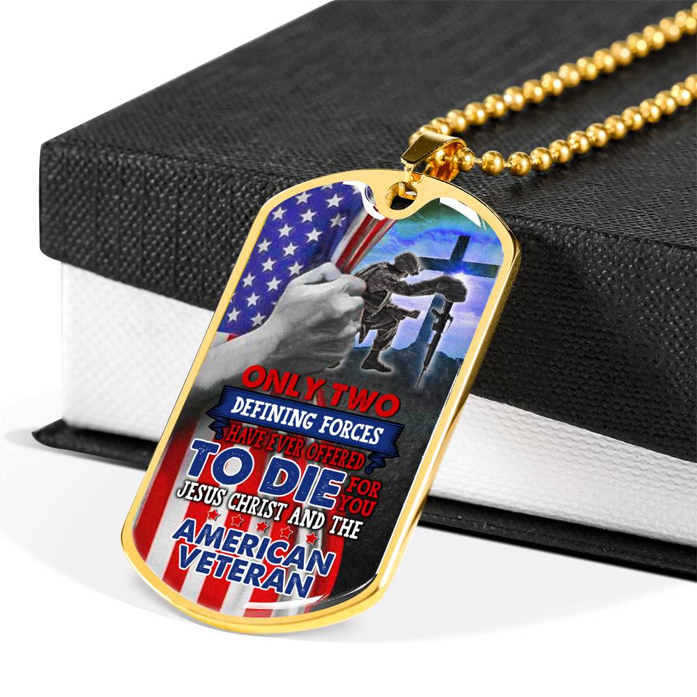 Only Two Defining Forces Have Ever Offered Die For You Jesus Christ American Veteran Dog Tag Pendant Necklace - Dog Tag (Gold Plated)