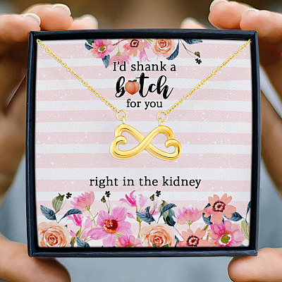 Alternative view of Best Friend I'd Shank A Bitch For You Right In The Kidney Bestie Infinity Heart Pendant Necklace