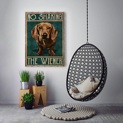 Alternative view of No Shaking The Wiener Funny Bathroom Framed Canvas - Unframed Poster