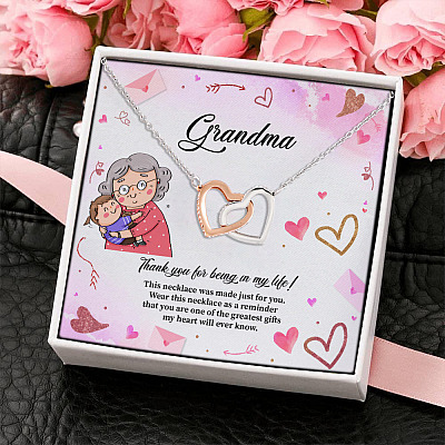 Thank You for Being in My Life Mothers Day Gift for Grandma Interlocking Heart Pendant Necklace