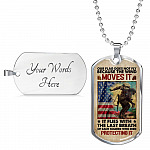 Our Flag Does Not Fly Because the Wind Moves It - Veteran Day Gifts Military Dog Tag Pendant Necklace - Dog Tag (Silver)