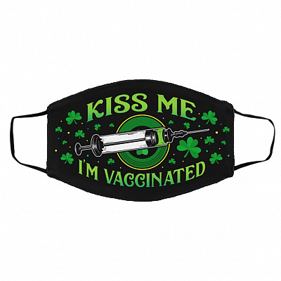Kiss Me I'm Vaccinated, Black, Cloth Face Cover – Medium/Large