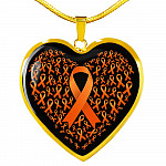 Ribbon in March We Wear Orange Multiple Sclerosis Awareness Month Heart Pendant Necklace - Heart Luxury Necklace (Gold Plated)