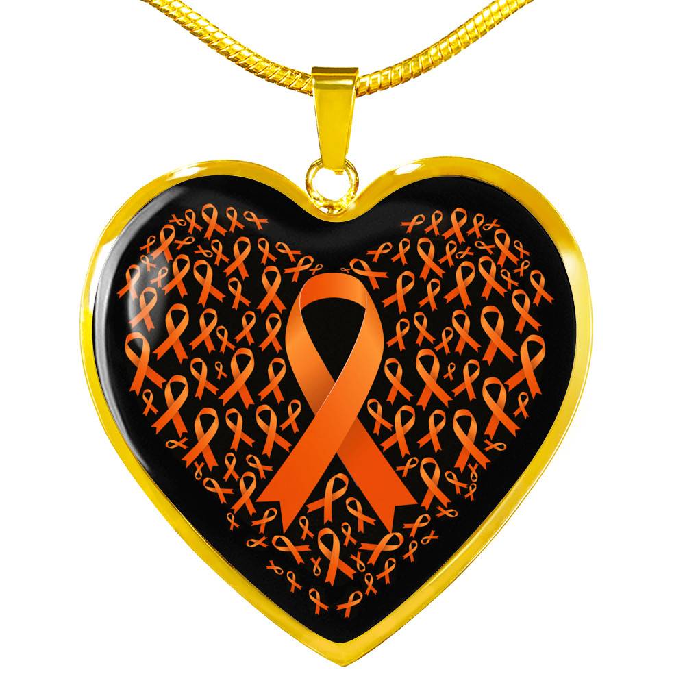 Ribbon in March We Wear Orange Multiple Sclerosis Awareness Month Heart Pendant Necklace - Heart Luxury Necklace (Gold Plated)