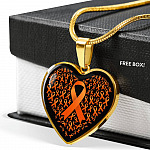 Ribbon in March We Wear Orange Multiple Sclerosis Awareness Month Heart Pendant Necklace - Heart Luxury Necklace (Gold Plated)