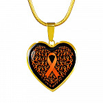 Ribbon in March We Wear Orange Multiple Sclerosis Awareness Month Heart Pendant Necklace - Heart Luxury Necklace (Gold Plated)