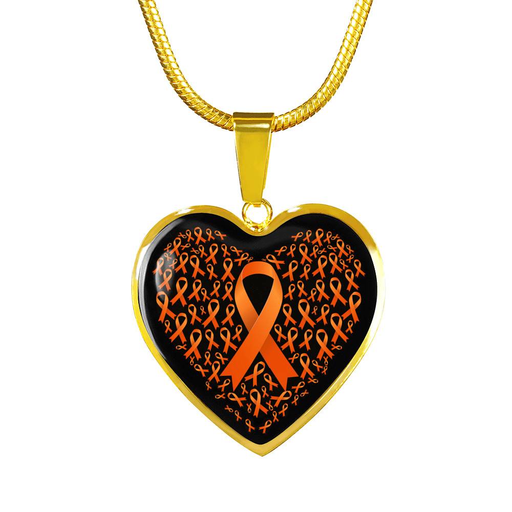 Ribbon in March We Wear Orange Multiple Sclerosis Awareness Month Heart Pendant Necklace - Heart Luxury Necklace (Gold Plated)