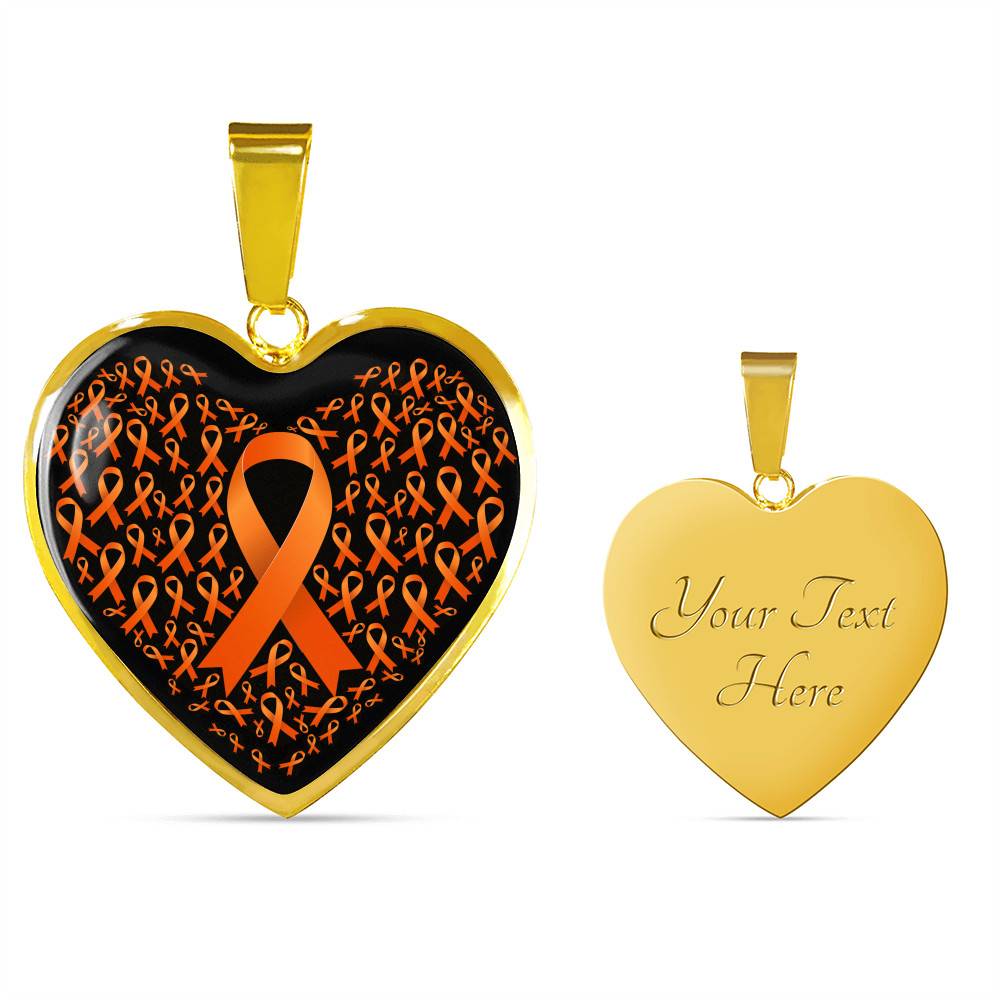 Ribbon in March We Wear Orange Multiple Sclerosis Awareness Month Heart Pendant Necklace - Heart Luxury Necklace (Gold Plated)