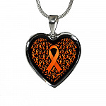Ribbon in March We Wear Orange Multiple Sclerosis Awareness Month Heart Pendant Necklace - Heart Luxury Necklace (Silver)