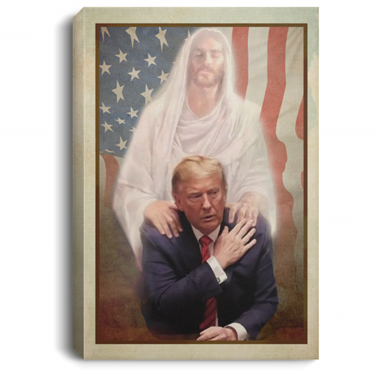 Jesus Got Trump Back Framed Canvas - Unframed Poster - Trump With Jesus Home Decor, White, 0.75'' Framed Canvas