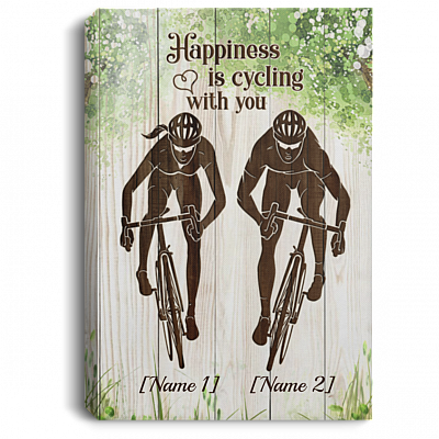 Personalized Happiness Is Cycling With You Framed Canvas - Unframed Poster - Funny Cycling Gift, White, 0.75'' Framed Canvas