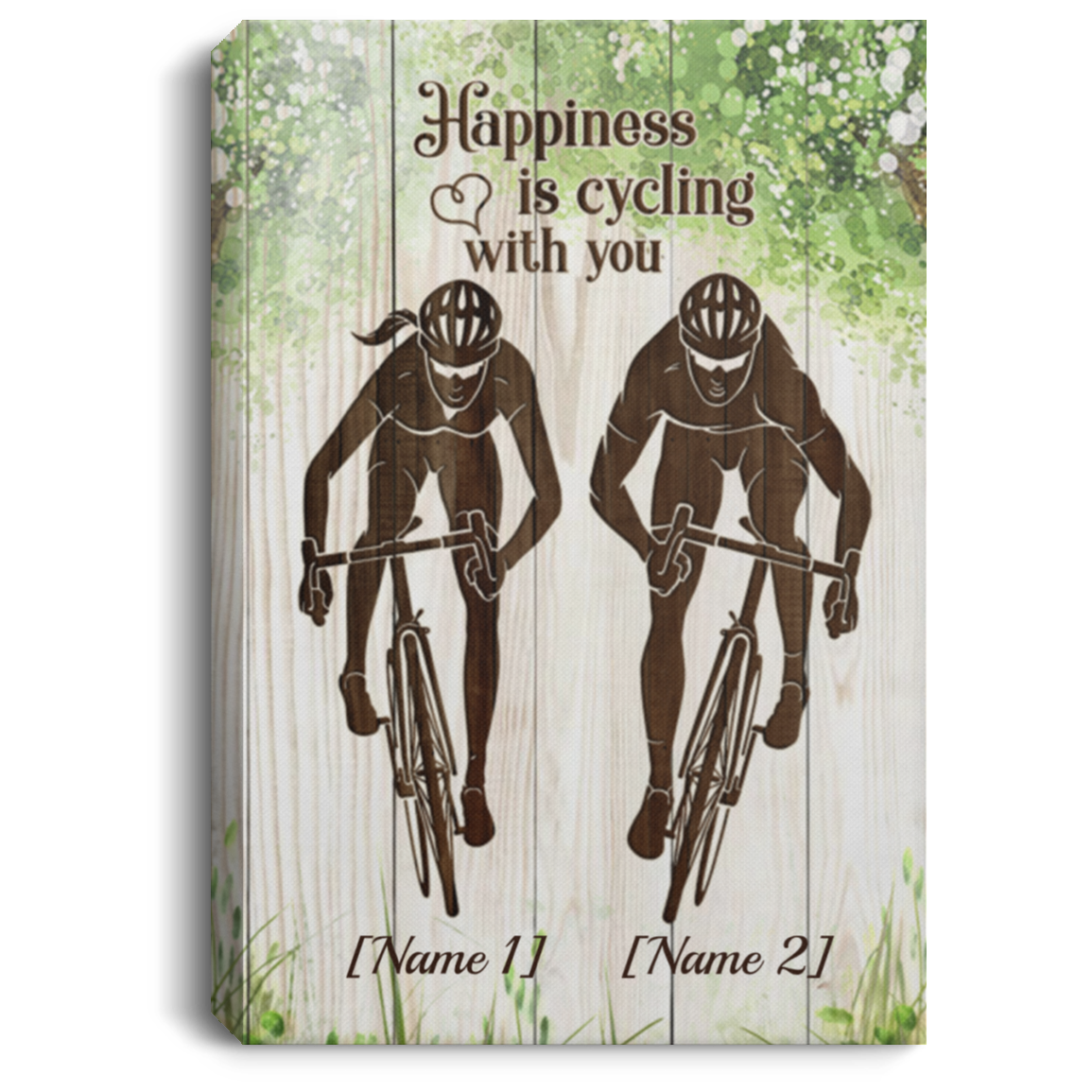 Personalized Happiness Is Cycling With You Framed Canvas - Unframed Poster - Funny Cycling Gift, White, 0.75'' Framed Canvas