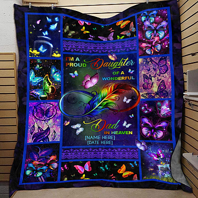 Alternative view of Personalized I'm A Proud Daughter Of A Wonderful Dad In Heaven Fleece Blanket - In Loving Memory Dad blanket