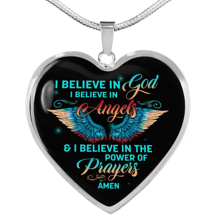 I Believe In God I Believe In Angels And I Believe In The Power Of Prayers Heart Pendant Necklace - Heart Luxury Necklace (Silver)