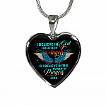 I Believe In God I Believe In Angels And I Believe In The Power Of Prayers Heart Pendant Necklace - Heart Luxury Necklace (Silver)