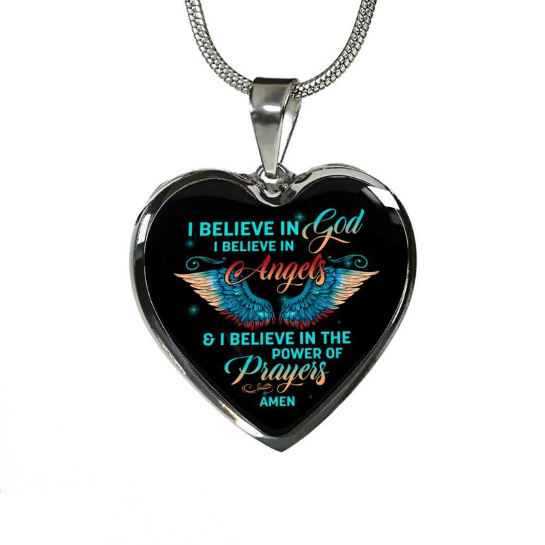 I Believe In God I Believe In Angels And I Believe In The Power Of Prayers Heart Pendant Necklace - Heart Luxury Necklace (Silver)