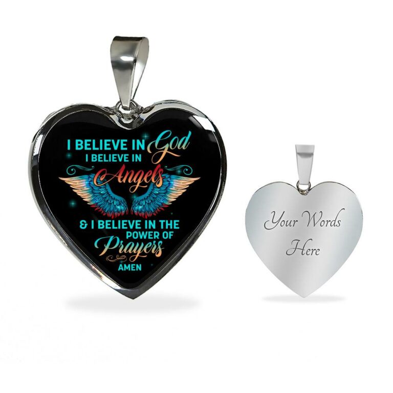 I Believe In God I Believe In Angels And I Believe In The Power Of Prayers Heart Pendant Necklace - Heart Luxury Necklace (Silver)