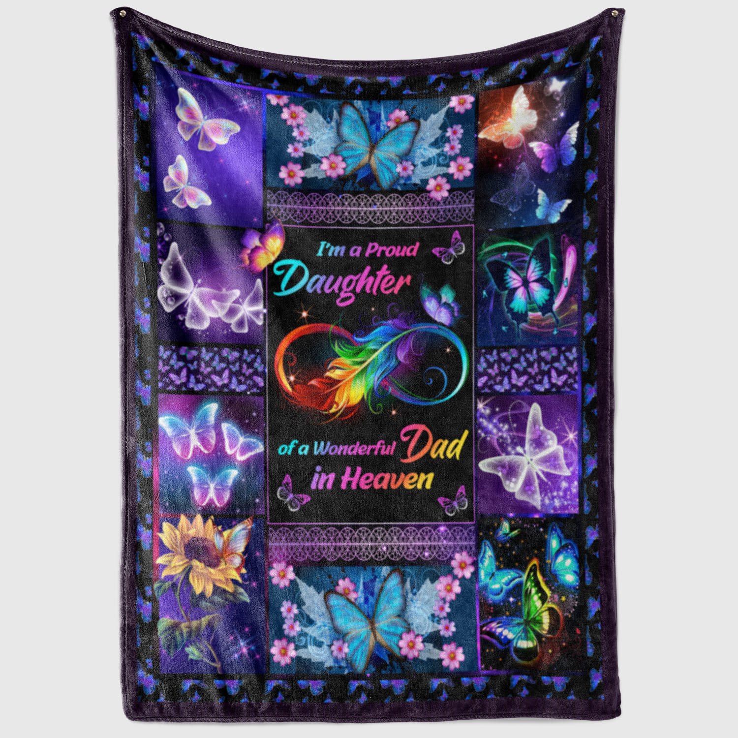 1VT. Wonderful Dad In Heaven Proud Daughter blanket mockup2