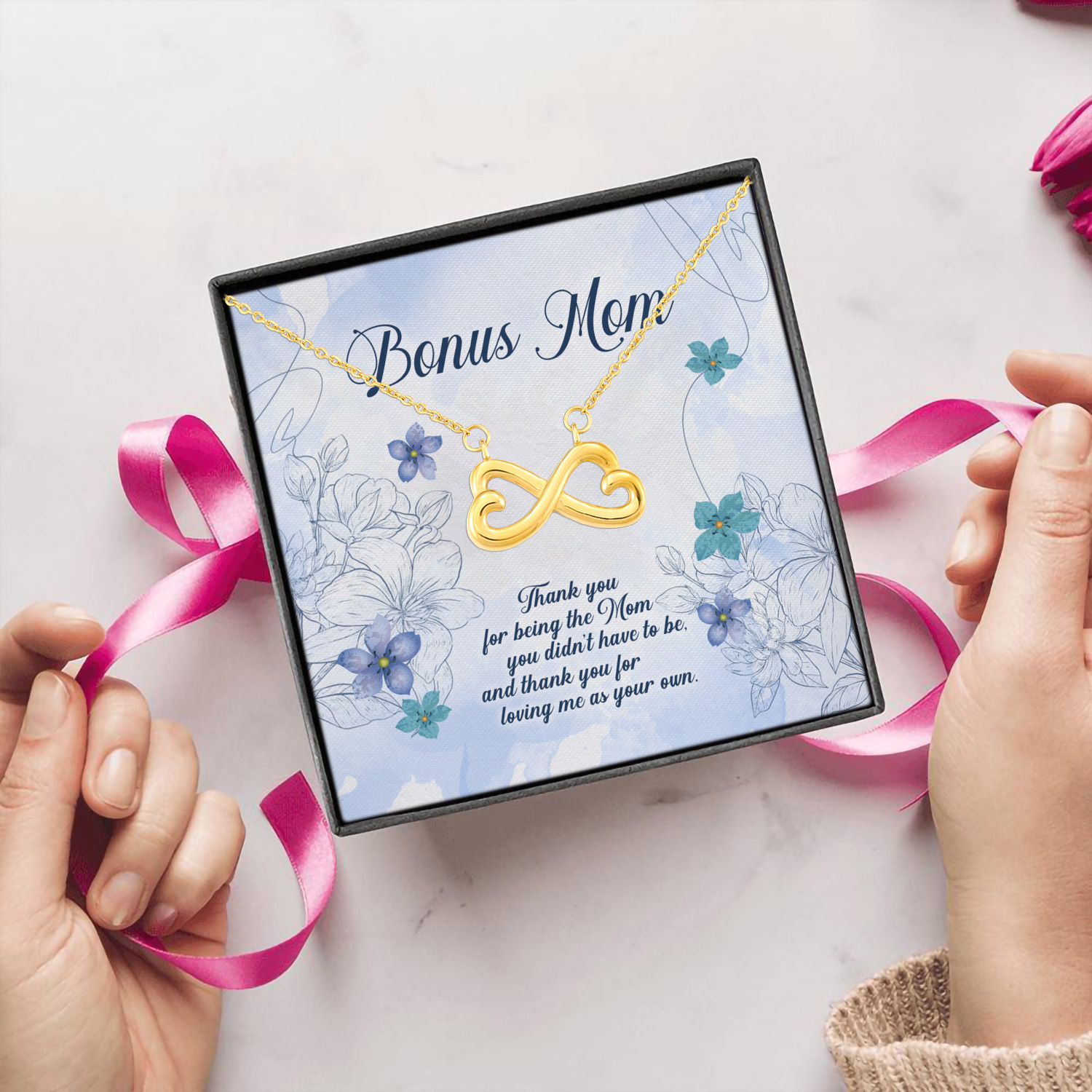 11Th. Loving Me As Your Own card (4) Infinity Heart Necklace (Gold) 5