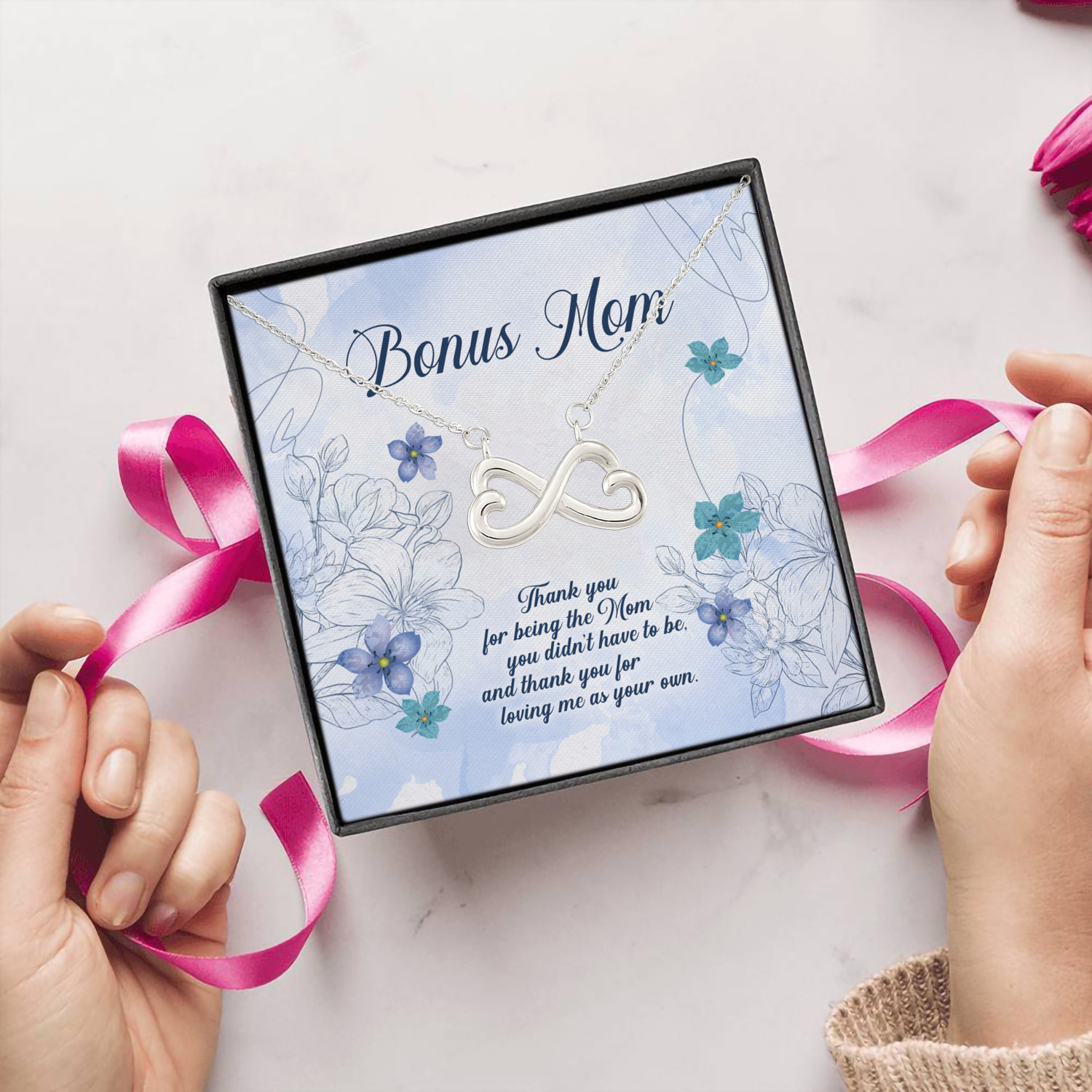 11Th. Loving Me As Your Own card (4) Infinity Heart Necklace (Silver) 5