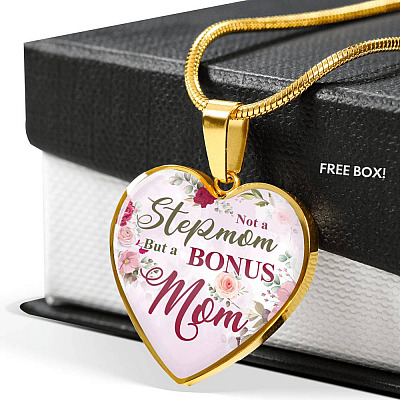 Not A Stepmom But A Bonus Mom Heart Pendant Necklace - Mother's Day Gifts For The Bonus Mom - Heart Luxury Necklace (Gold Plated)
