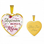 Not A Stepmom But A Bonus Mom Heart Pendant Necklace - Mother's Day Gifts For The Bonus Mom - Heart Luxury Necklace (Gold Plated)