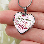 Not A Stepmom But A Bonus Mom Heart Pendant Necklace - Mother's Day Gifts For The Bonus Mom - Heart Luxury Necklace (Silver)