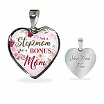 Not A Stepmom But A Bonus Mom Heart Pendant Necklace - Mother's Day Gifts For The Bonus Mom - Heart Luxury Necklace (Silver)