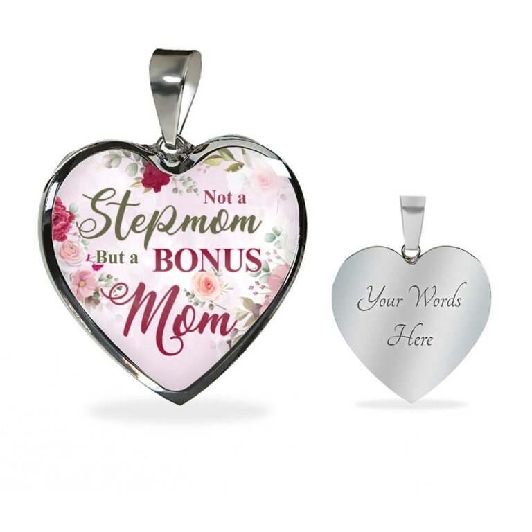Not A Stepmom But A Bonus Mom Heart Pendant Necklace - Mother's Day Gifts For The Bonus Mom - Heart Luxury Necklace (Silver)